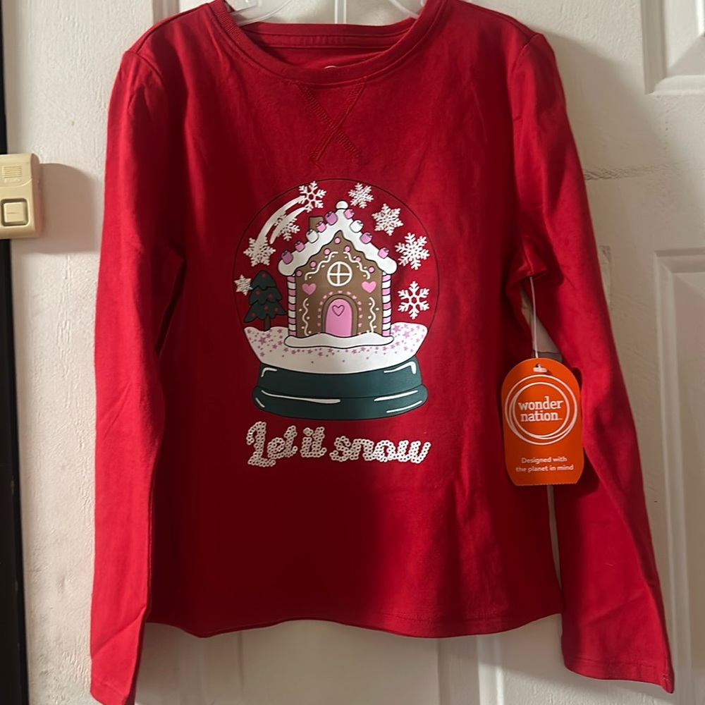 WONDER NATION LET IT SNOW LONG SLEEVE TEE: RED: NEW WITH TAGS: SIZE S (6-6X)